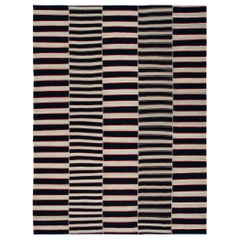 Vintage Mid-Century Modern Minimalist Stripe Flatweave Rug