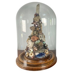 Early 19th Century Grand Tour Mineral Specimen Display under Glass Dome