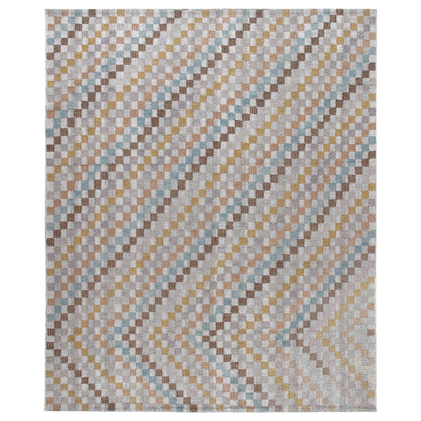 Mid-Century Modern Style Checkered Flatweave Rug For Sale