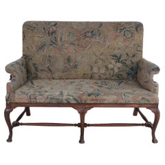 Used English Queen Anne Needlepoint Tapestry and Walnut Settee
