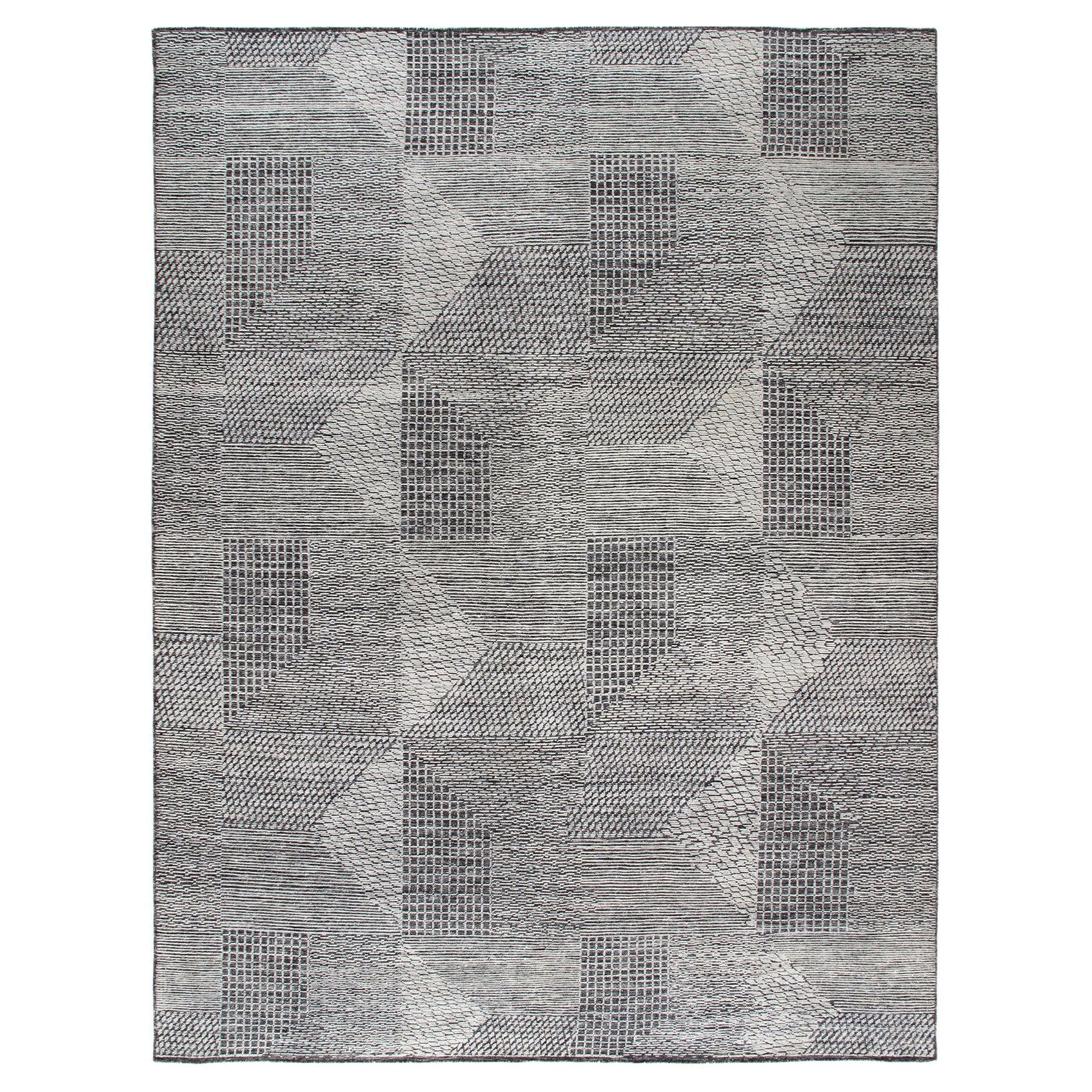 Modern Contemporary Mosaic Geometric Handknotted Rug 