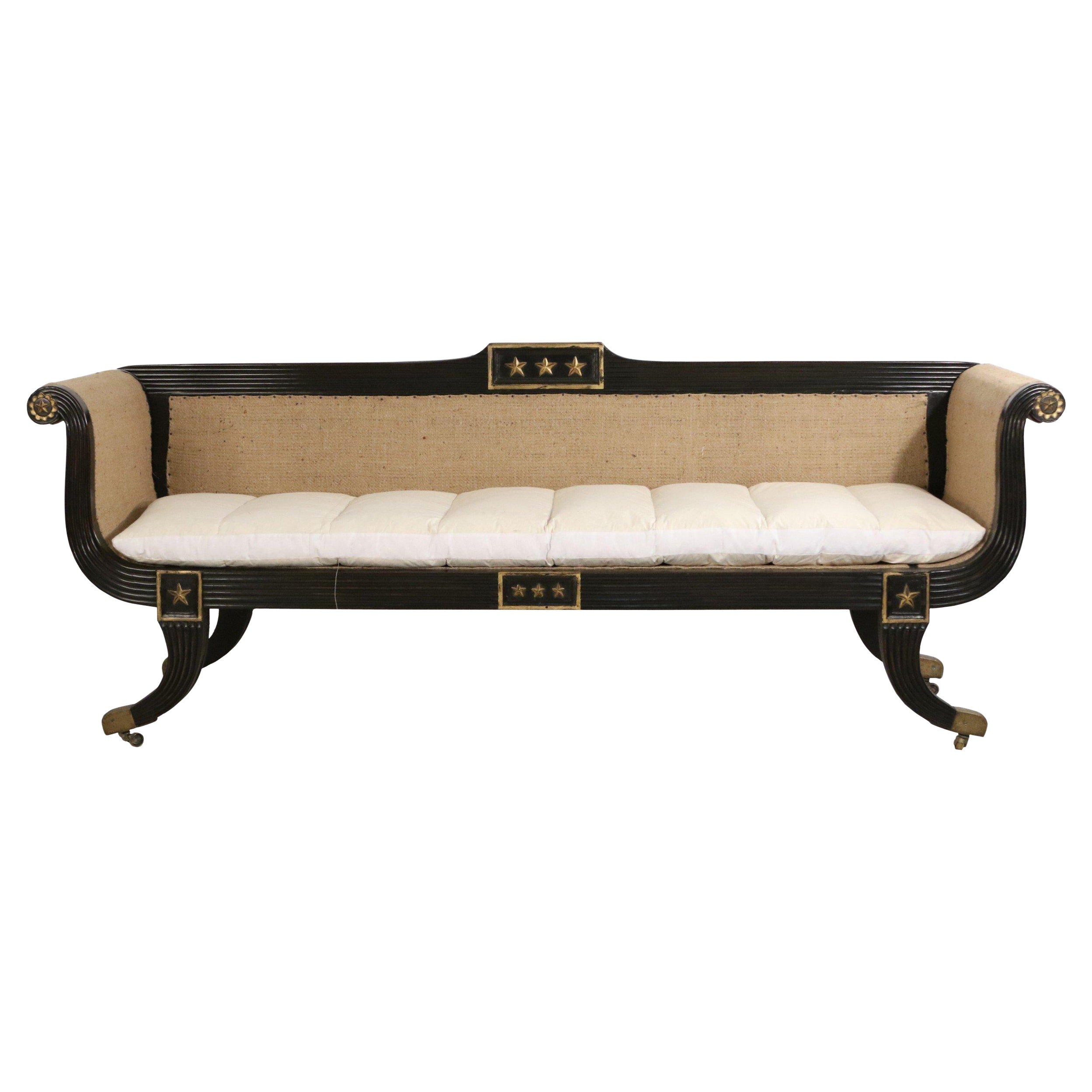 English Regency Ebonized and Gilt Star Design Sofa / Settee For Sale