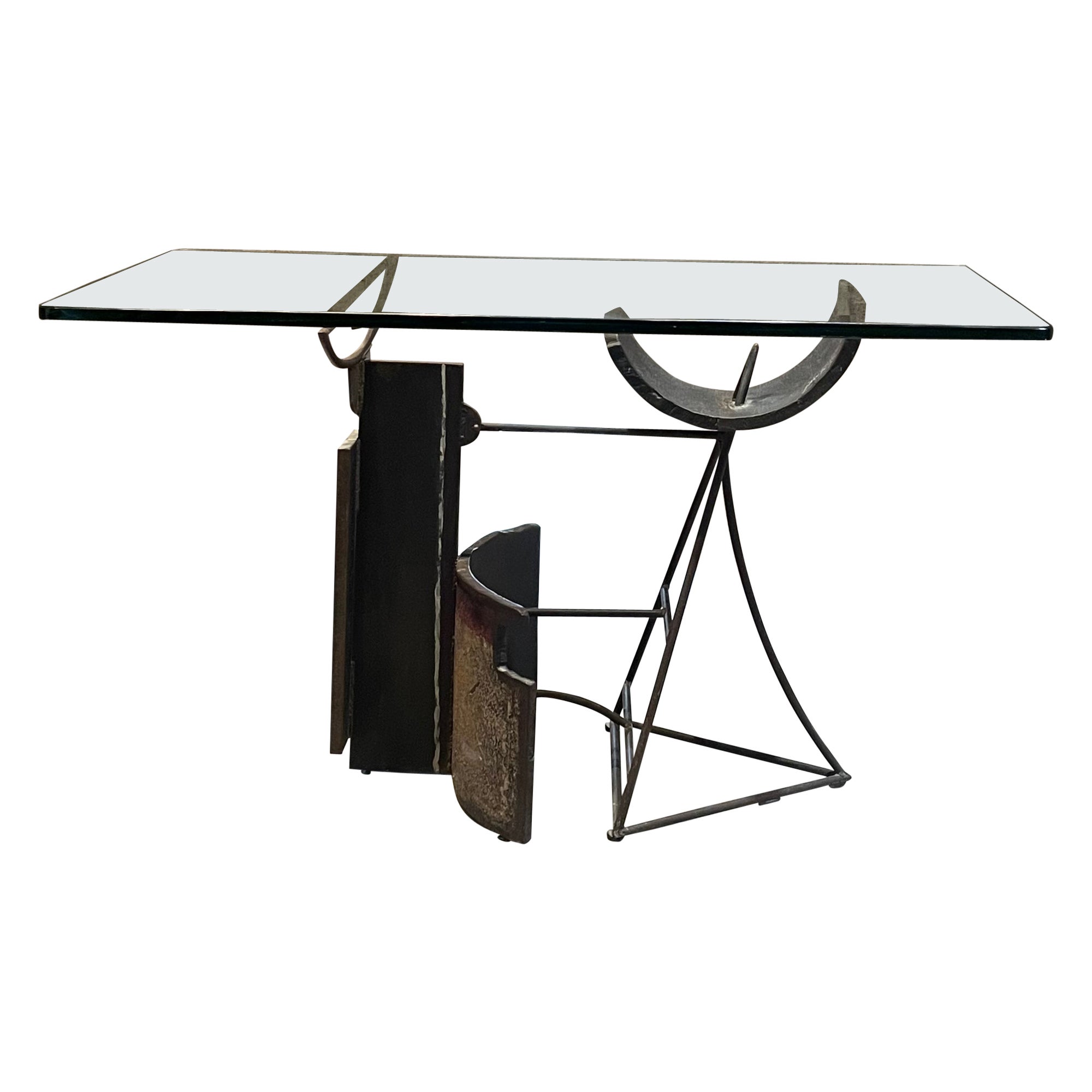 1970s Striking Brutalism by Jaime Artigas Sculptural Art Solid Iron Metal Desk For Sale