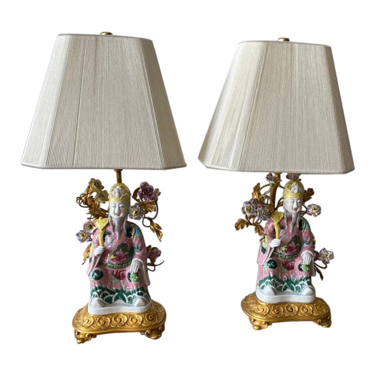 Pair of Chinese Export Bronze Dor'a Porcelain Lamps For Sale