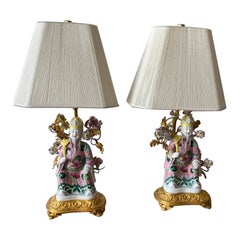 Pair of Chinese Export Bronze Dor'a Porcelain Lamps