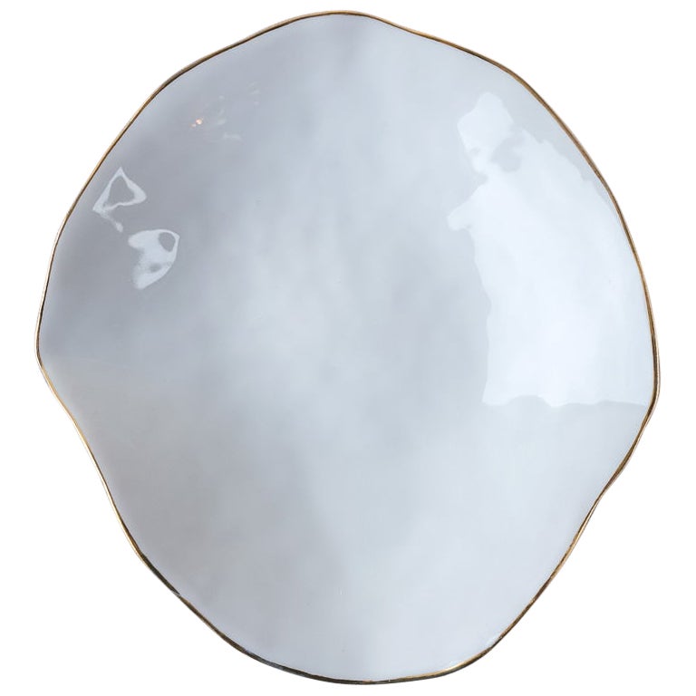 Indulge Nº5 / White + 24k Golden Rim / Small Plate, Handmade Porcelain Tableware For Sale