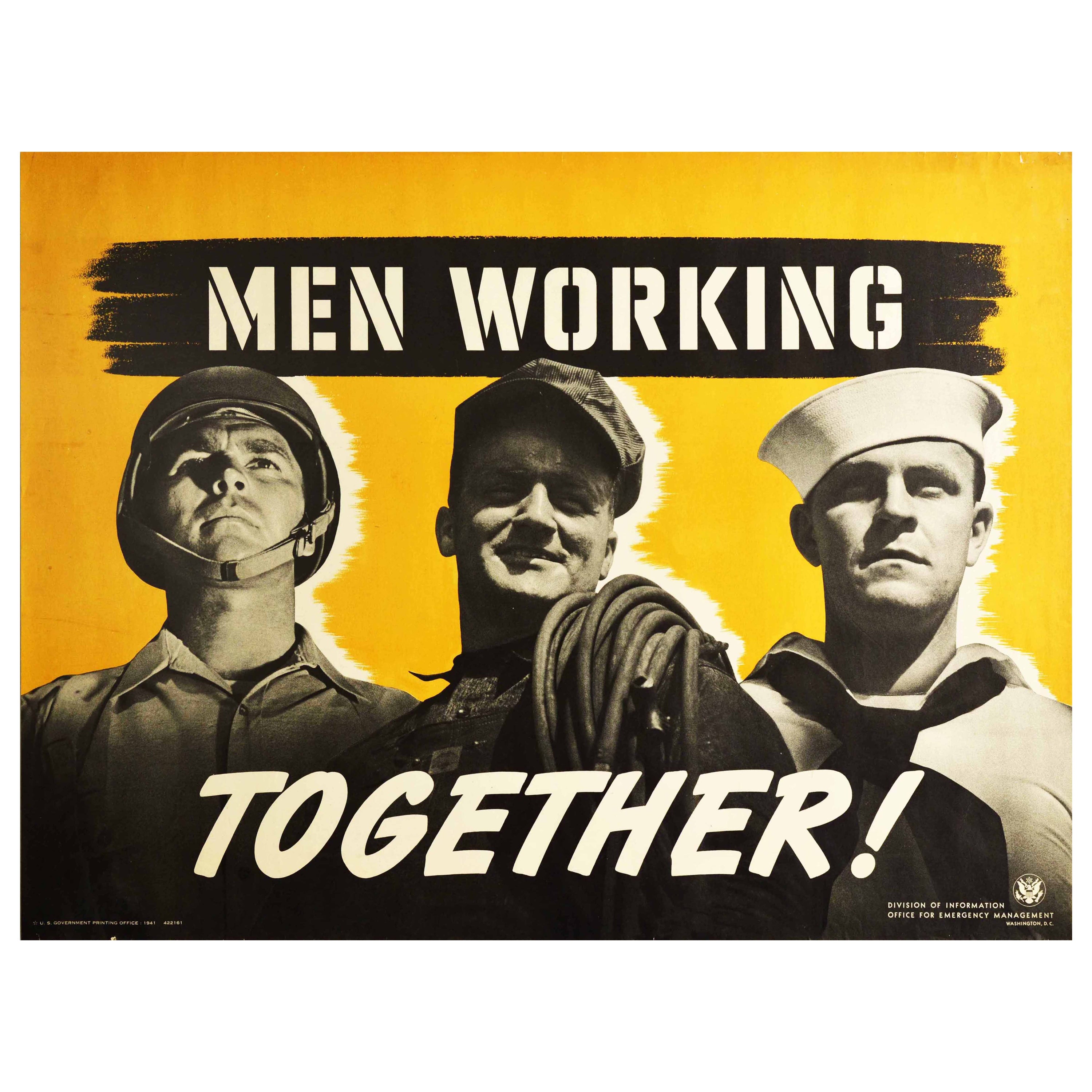 Original Vintage Poster Men Working Together WWII US Army Navy Home Front Worker