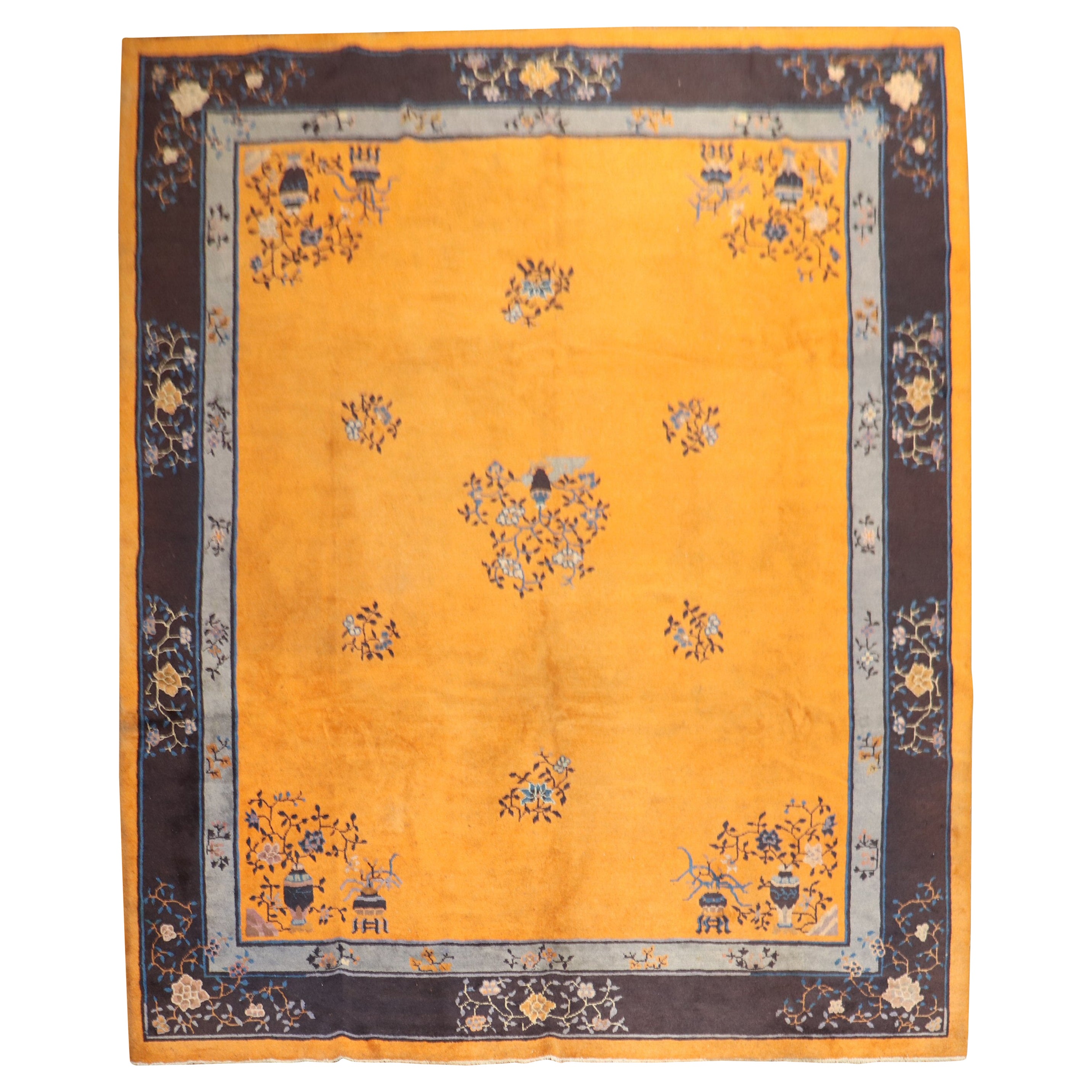 Pumpkin Color 20th Century Chinese Room Size Rug For Sale