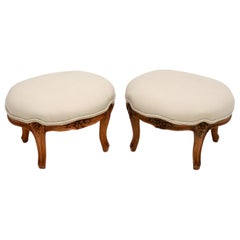 Pair of Antique French Carved Walnut Foot Stools