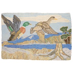 Scenic Duck American Hooked Pictorial Rug