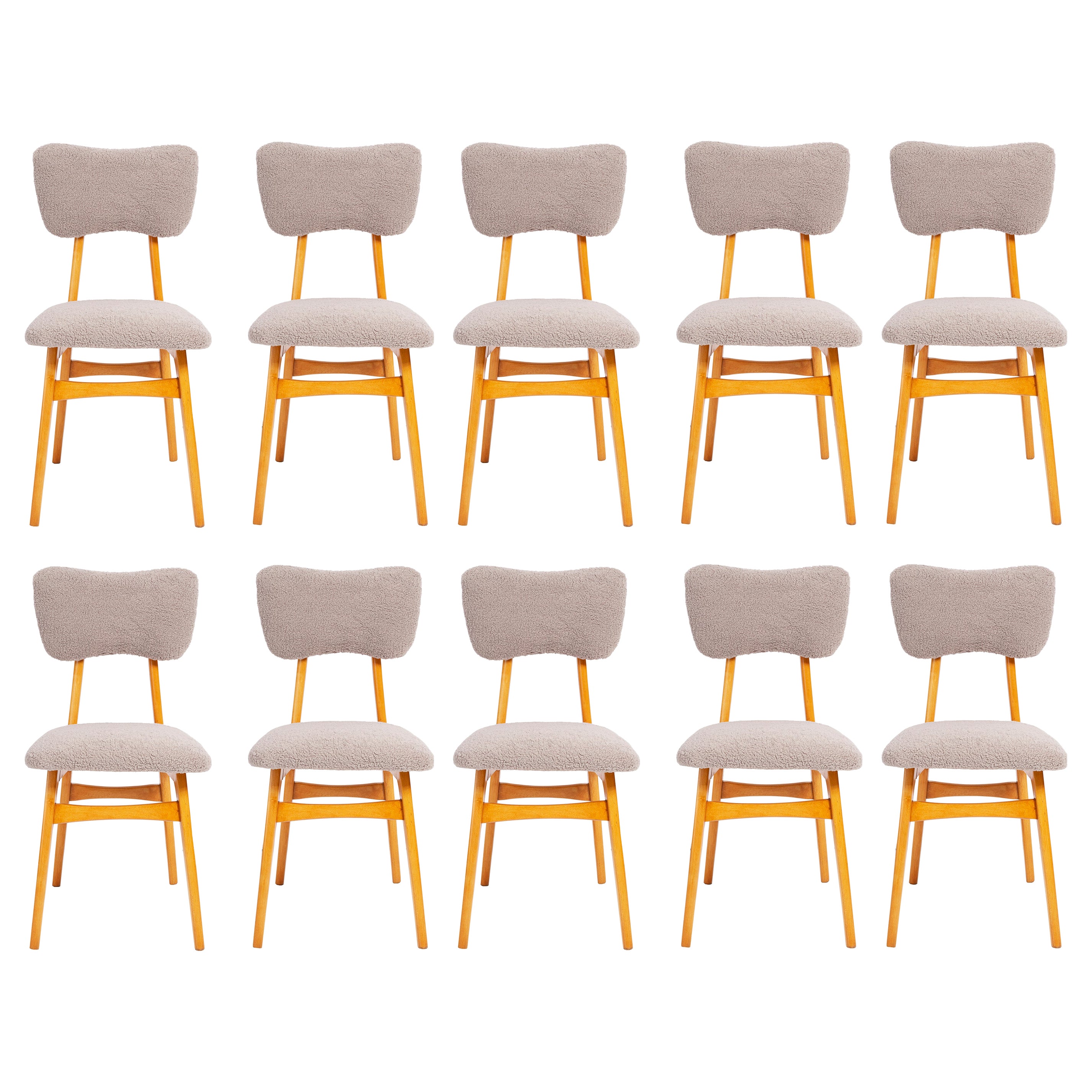 Ensemble de dix chaises en bouclette grise du XXe siècle, années 1960