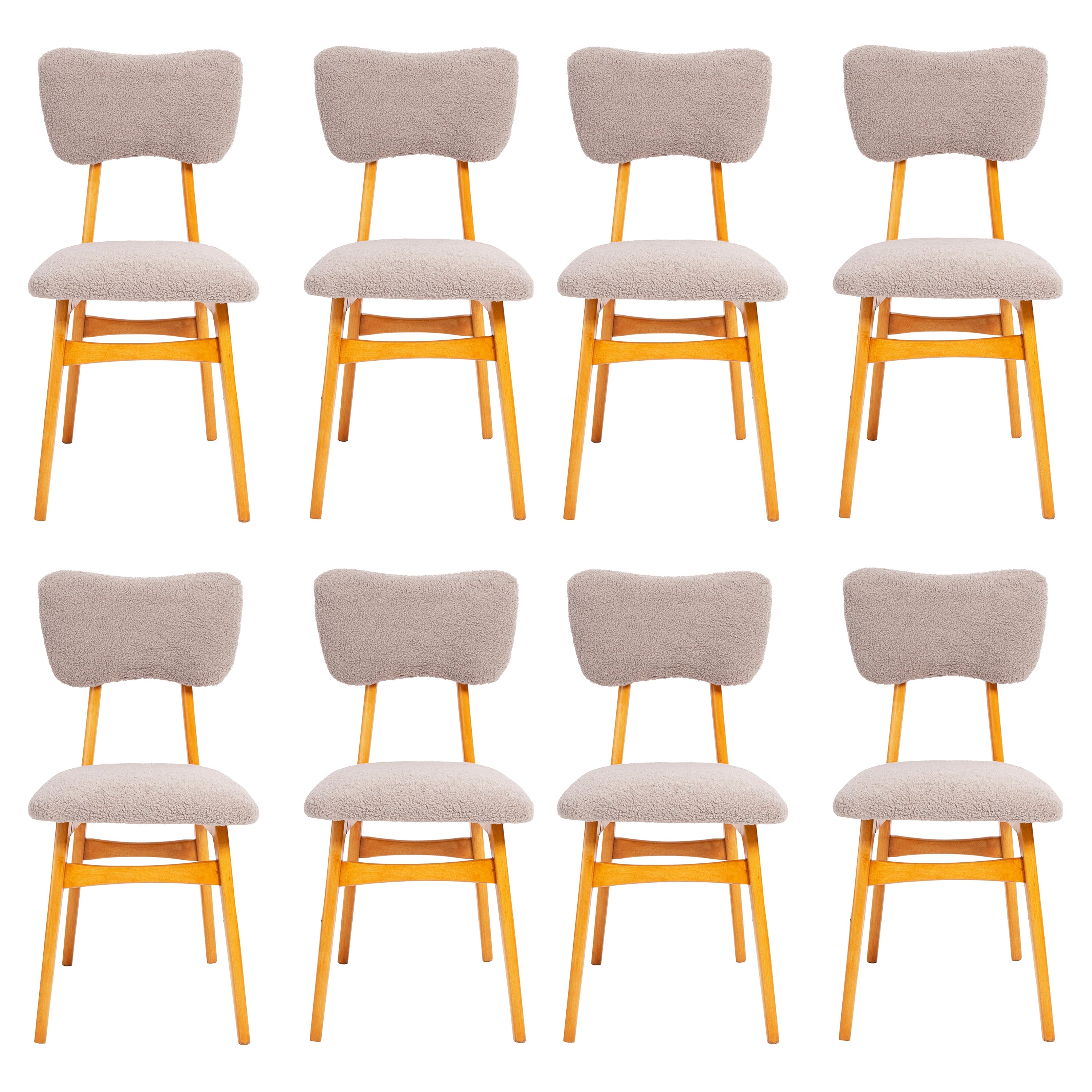 Ensemble de huit chaises en bouclette grise du 20ème siècle, années 1960