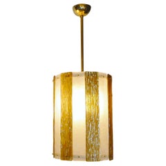 Bespoke Modern Art Deco Italian Gold White Murano Glass Brass Lantern/Chandelier