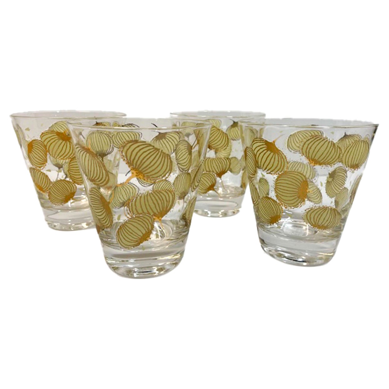 Vintage Set of 4 Fred Press Cocktail Onion Double Old Fashioned Glasses