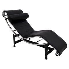 Le Corbusier LC4 Italian Genuine Leather and Steel Chaise Longue, 1980s