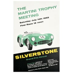 Original Vintage Poster Silverstone Grand Prix Race Martini Trophy Aston Martin