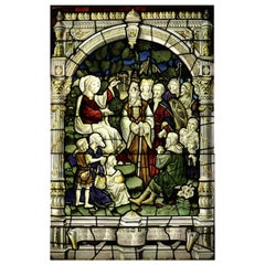 Religious Antique Stained Glass Window Panel
