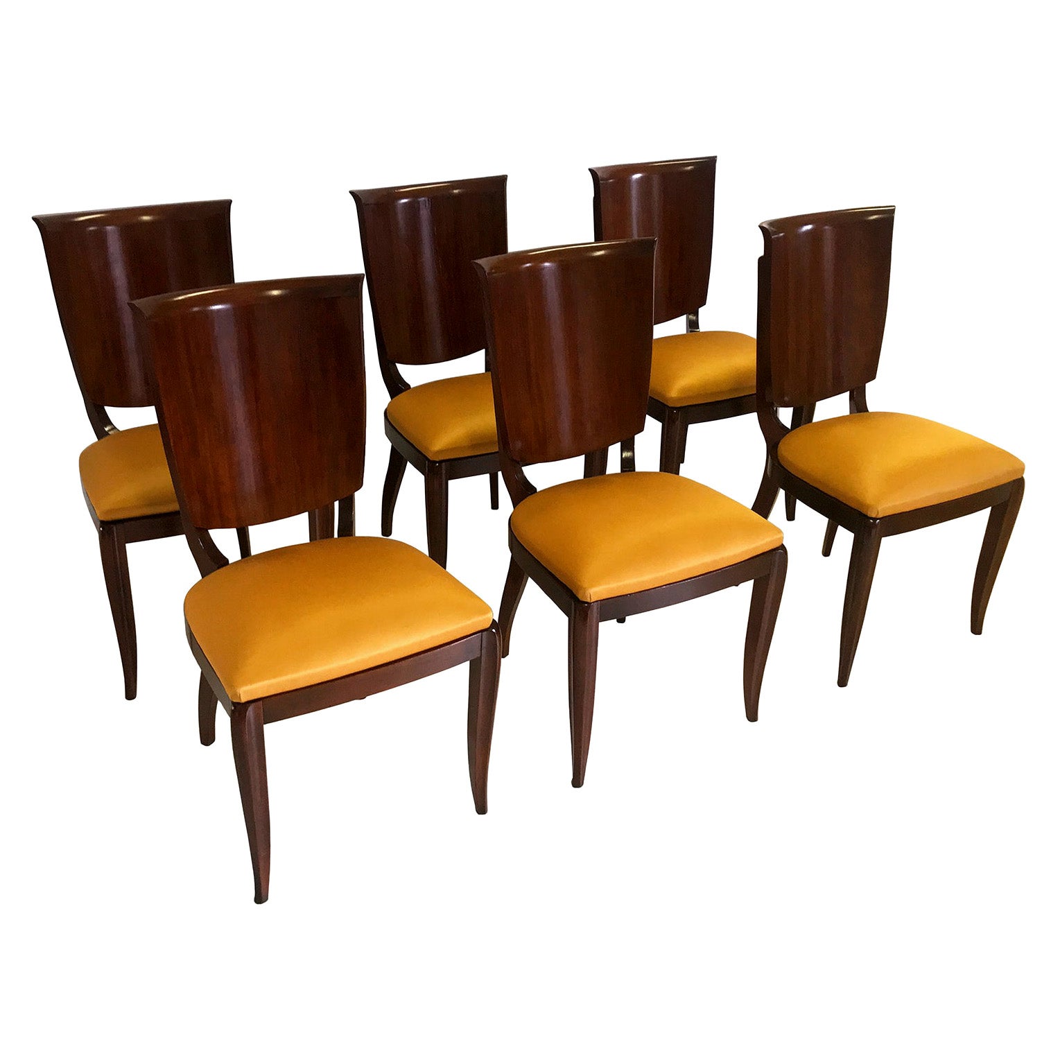Italian Mid-Century Yellow Dining Chairs by Vittorio Dassi, Set of Six, 1950s For Sale