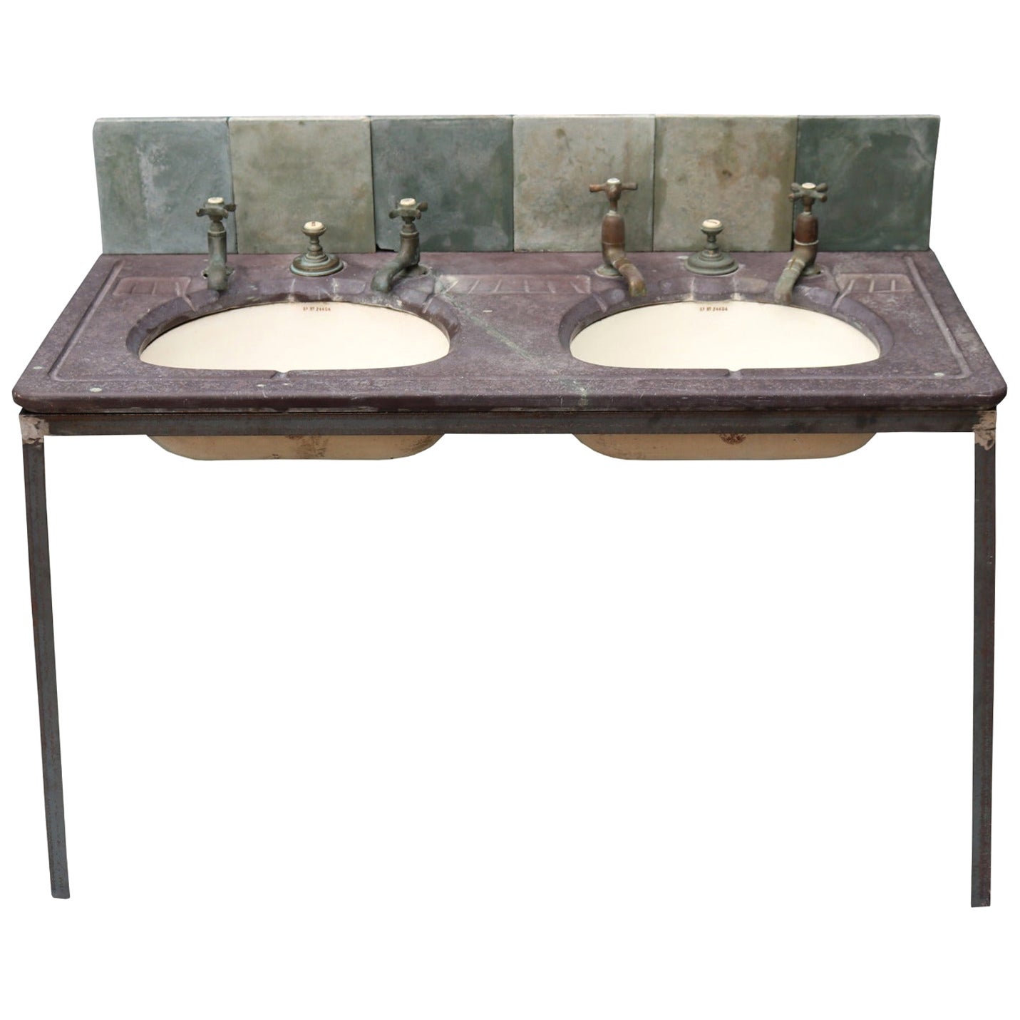 Reclaimed Antique Double Basin with Stand For Sale