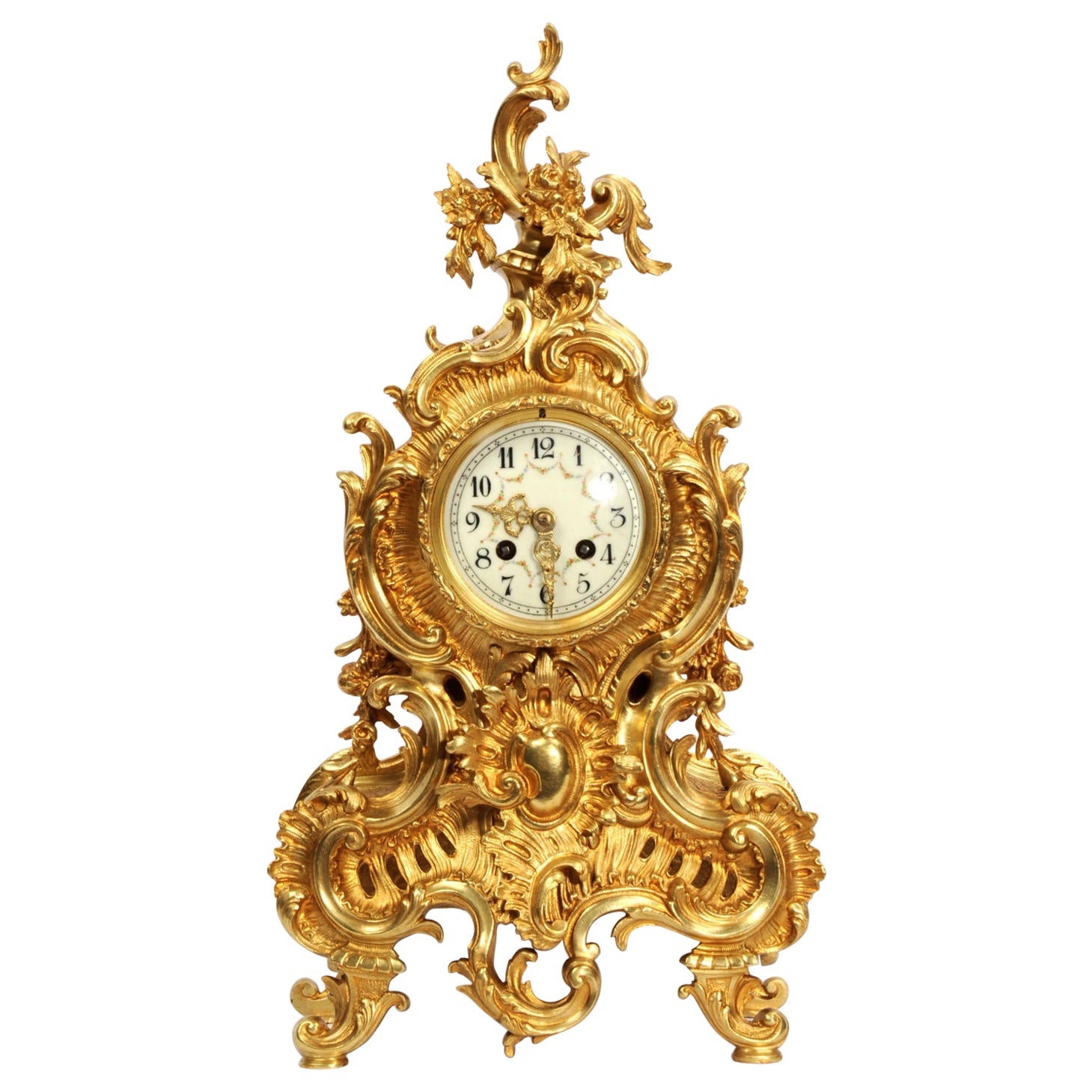 Large Antique French Gilt Bronze Rococo Clock by Japy Freres