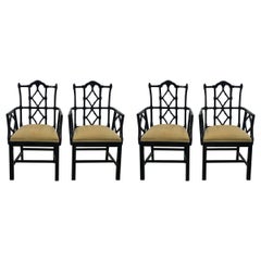 Chinese Chippendale Fretwork Dining Arm Chairs, Set of 4