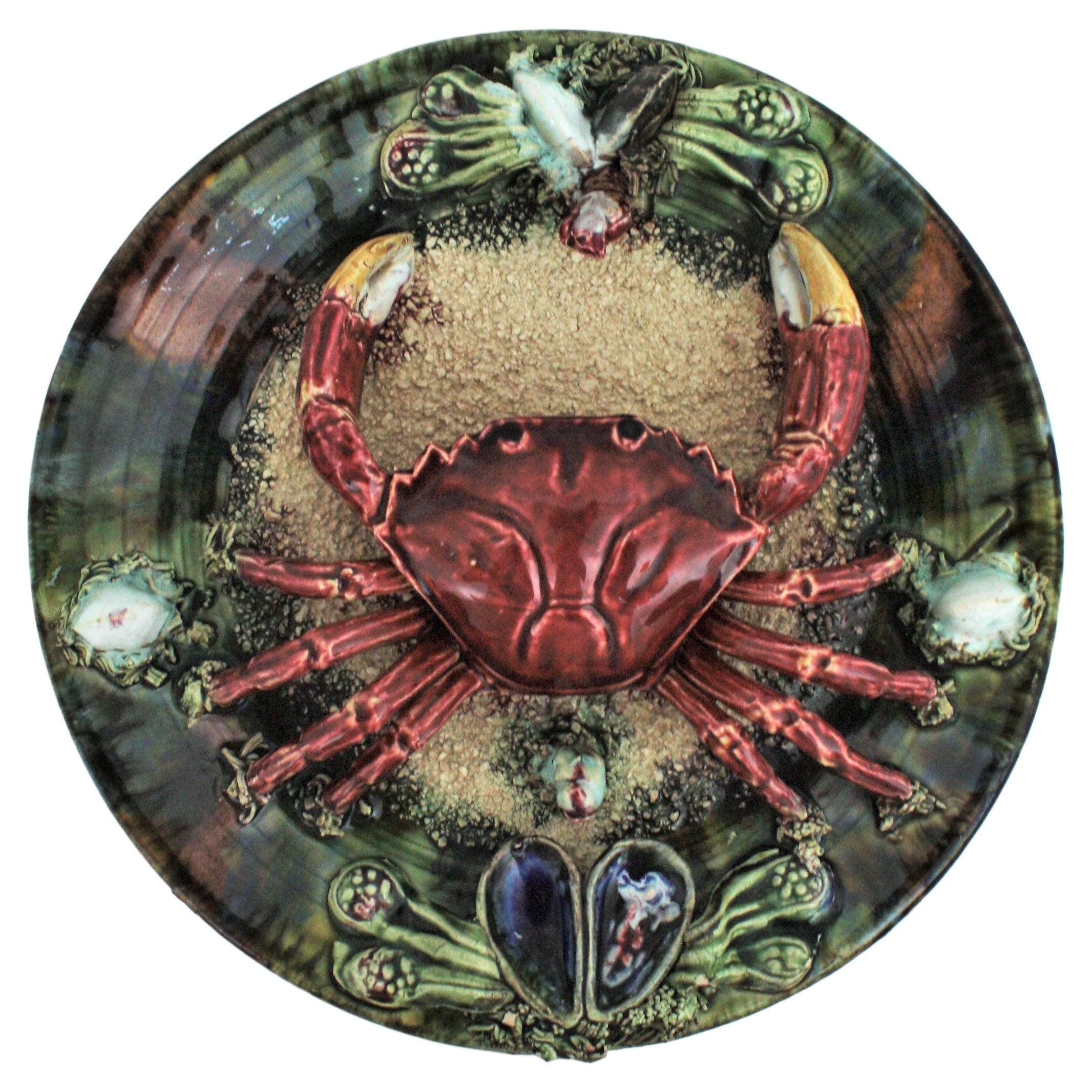 Trompe L' Oeil Crab Decorative Wall Plate in Majolica Ceramic