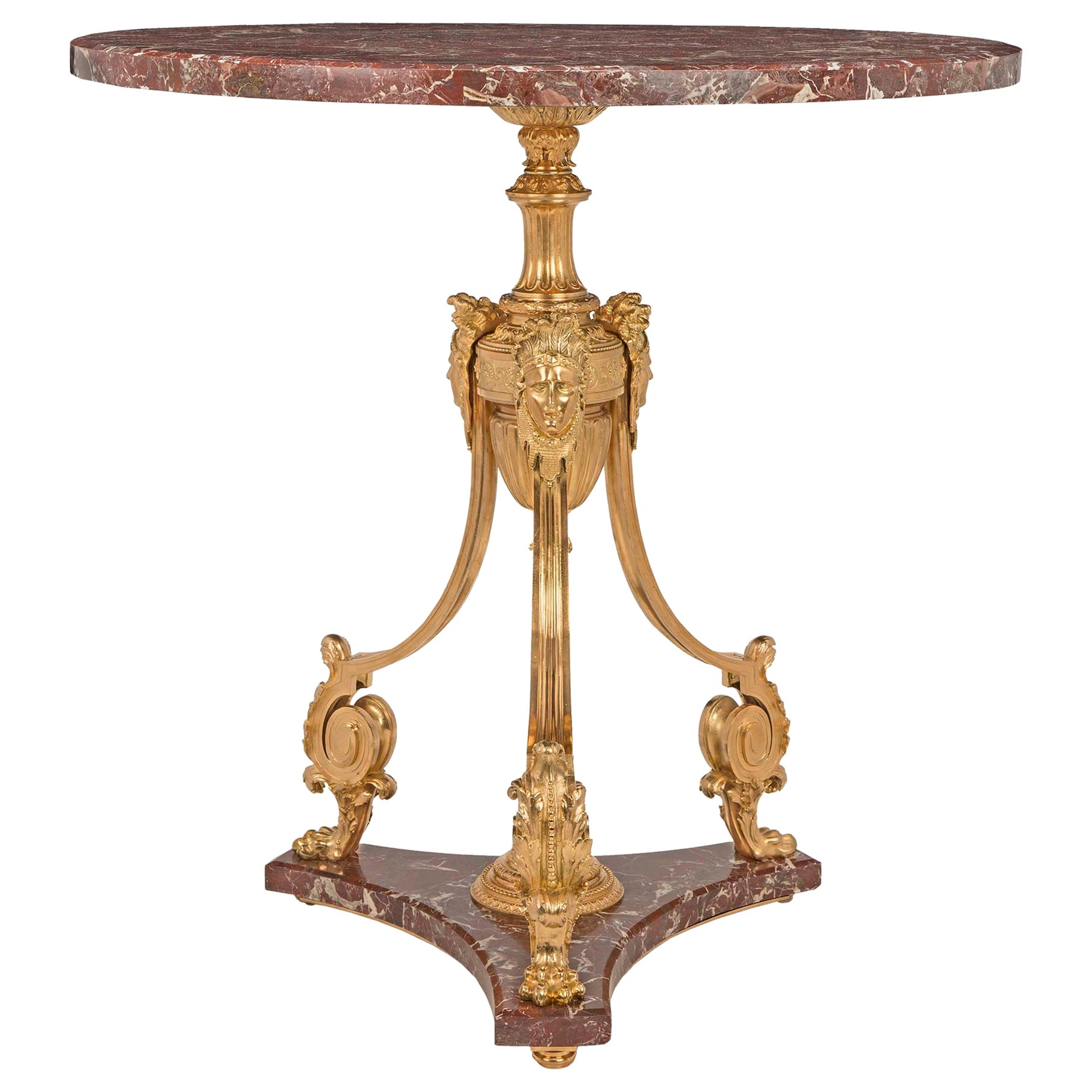 Table d'appoint néoclassique française du 19ème siècle en marbre et bronze doré