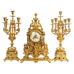 Huge Antique French Gilt Bronze Clock Set, Minerva