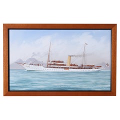 Antique Framed Painting of a Yacht by Luca Papaluca
