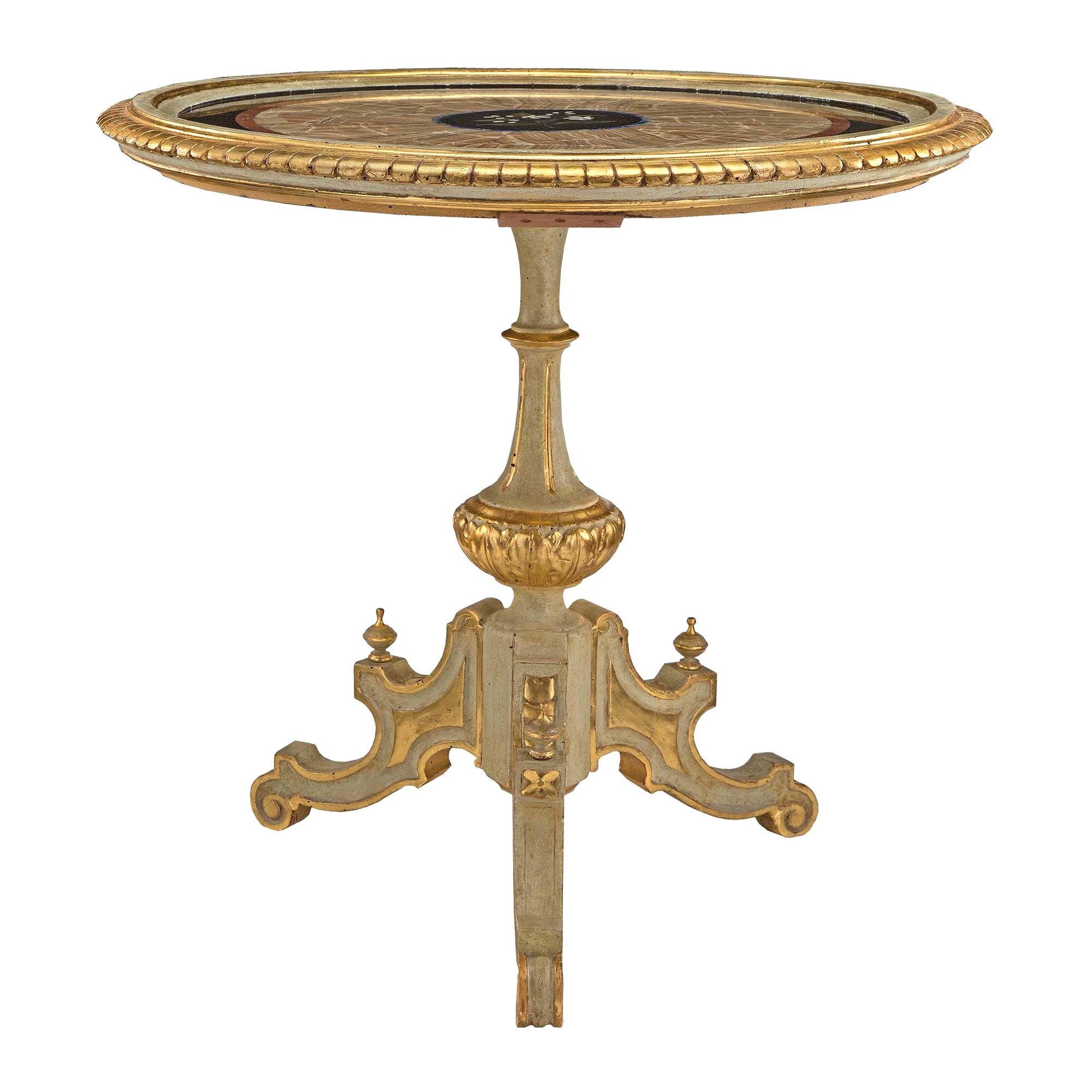 Table d'appoint florentine italienne du début du XIXe siècle en bois doré, onyx et marbre