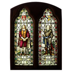 Stained Glass Reclaimed Window Depicting Oliver Cromwell and John Bunyan