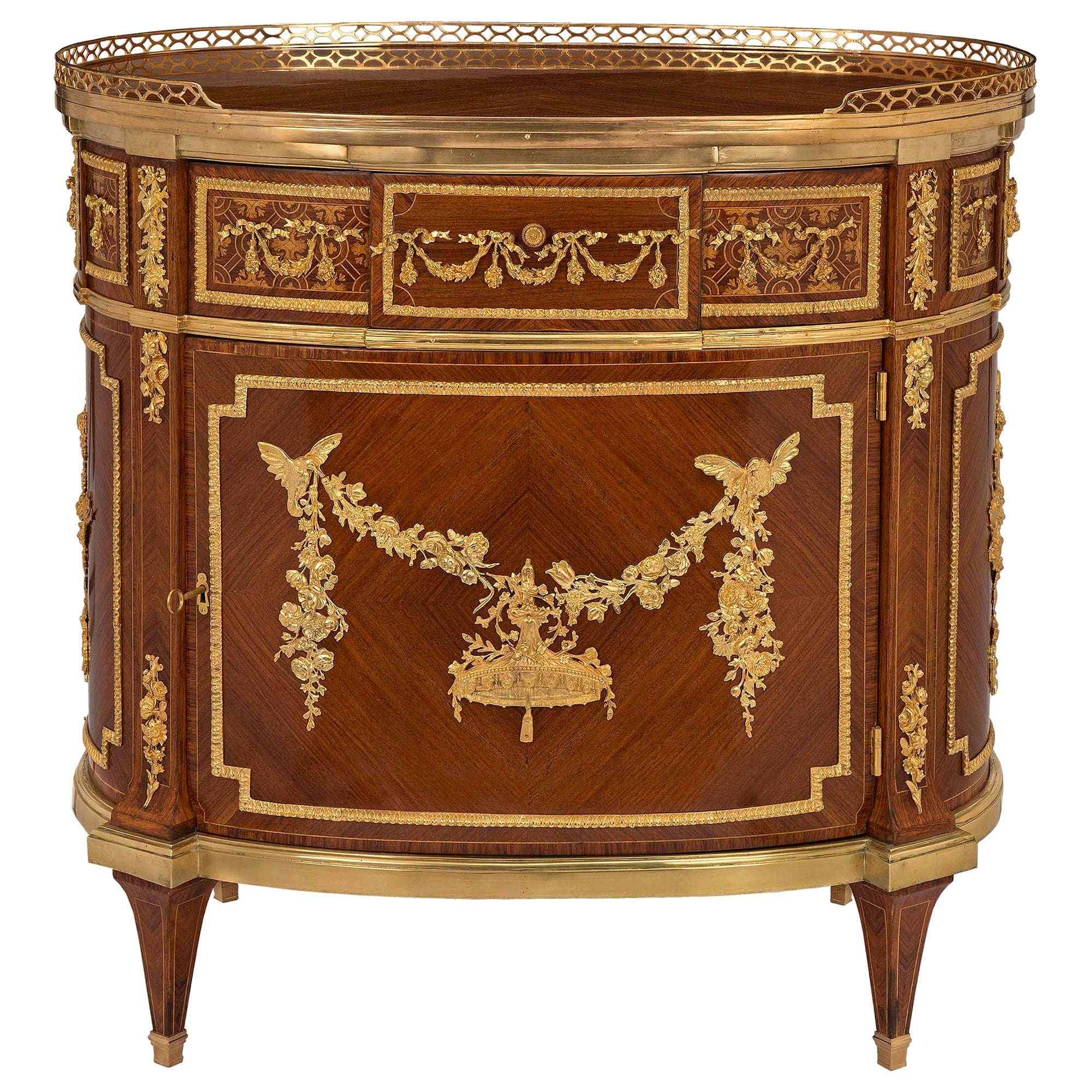 French 19th Century Louis XVI Style Tulipwood Side Table/Cabinet For Sale