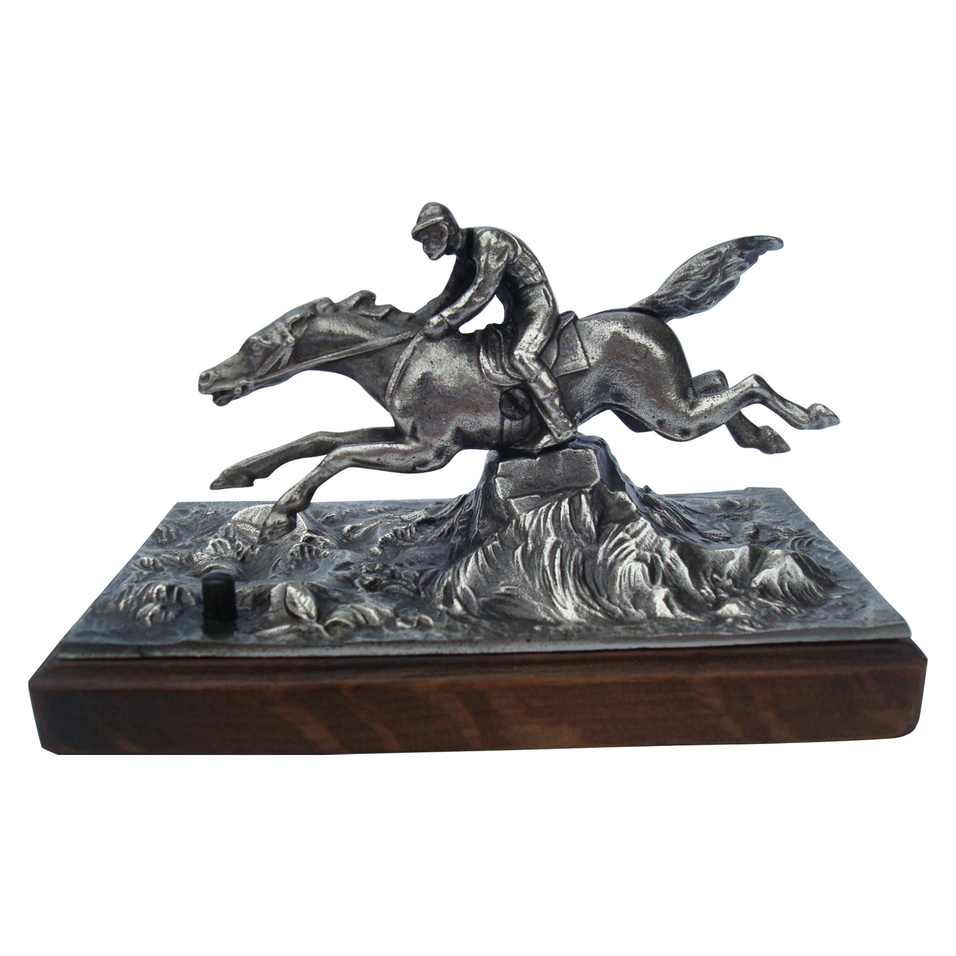 Pferdesport-Tisch aus versilberter Bronze, Push Bell, 1900er Jahre