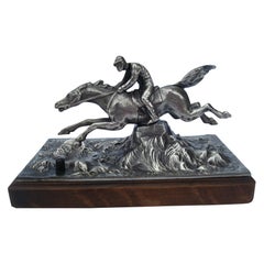 Equestrian Silvered Bronze Table Push Bell, 1900's