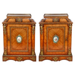 Pair French 19th Century Pier Cabinets, Porcelain Plaques