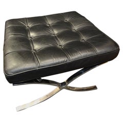80s Mies Van der Rohe Black Stool, Footstool, Steel, Leather
