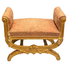 Louis XVI Style Upholstered Giltwood Bench