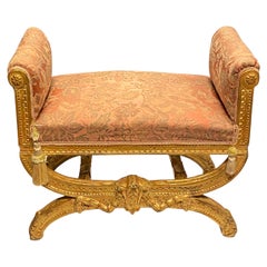 Louis XVI Style Upholstered Giltwood Bench