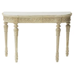 Carved and Painted 19th Century Belgian Console Table with Carrara Marble Top