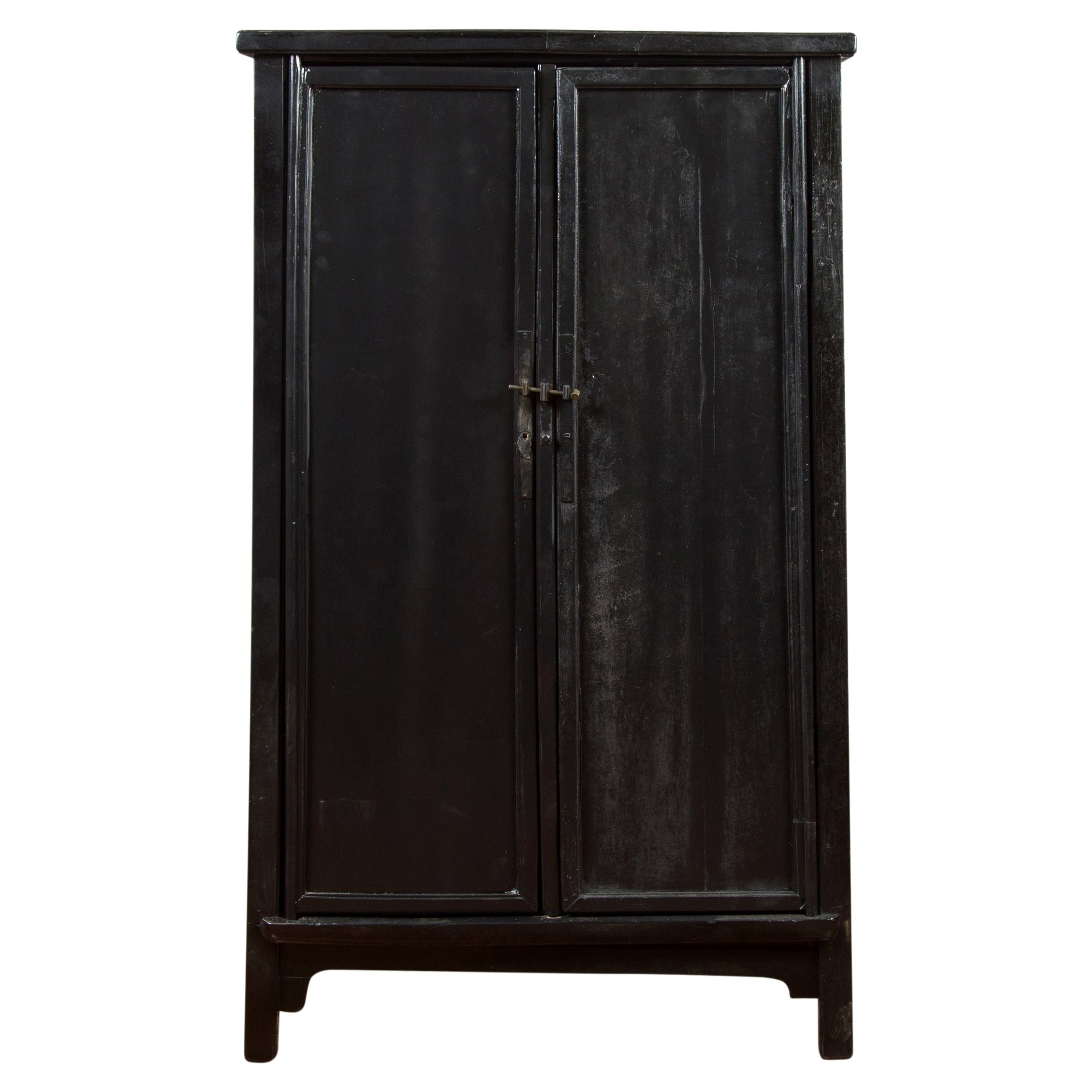 Chinese Vintage Small Cabinet with Tapered Lines and Black Patina