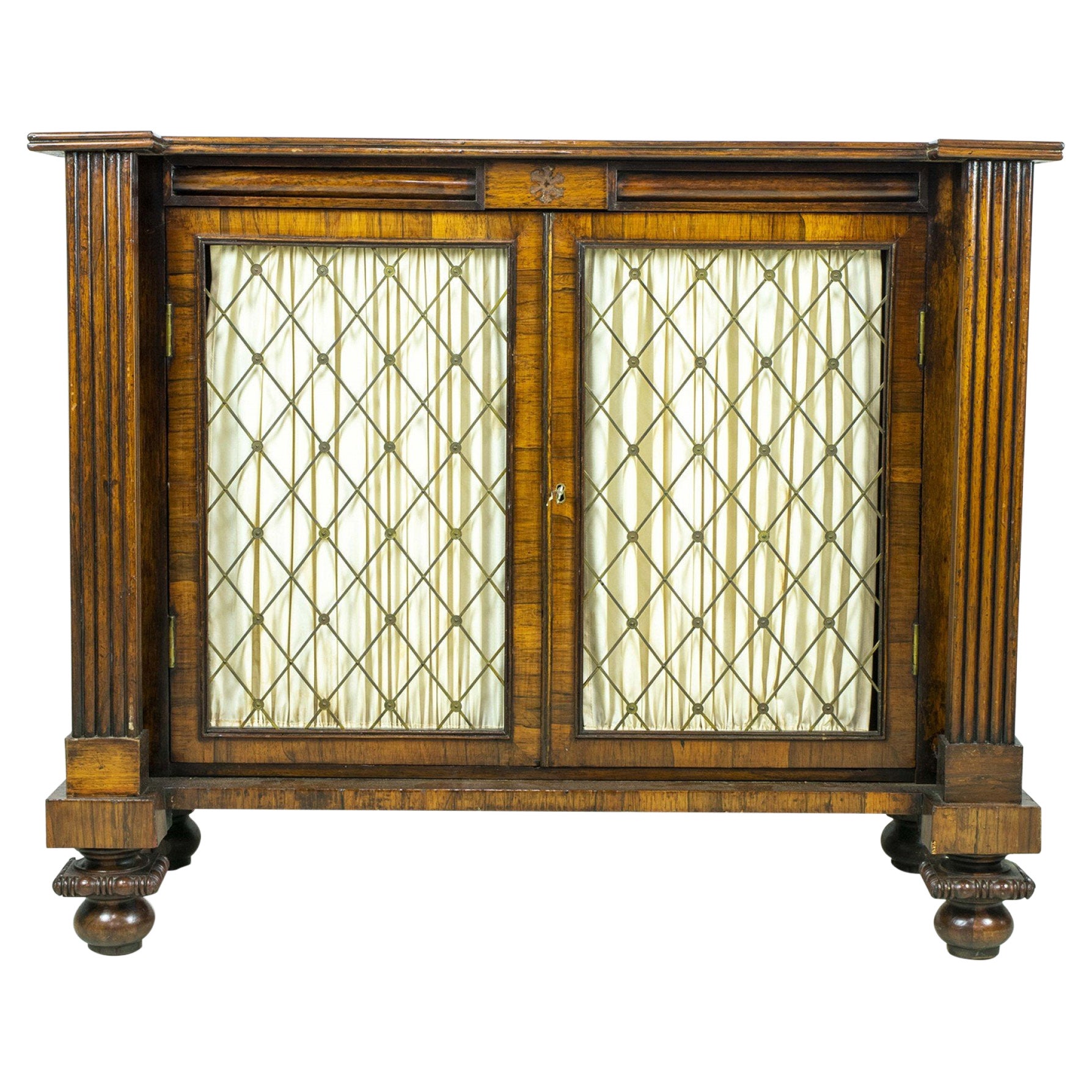English Regency Brass Inlaid Rosewood Side Cabinet For Sale