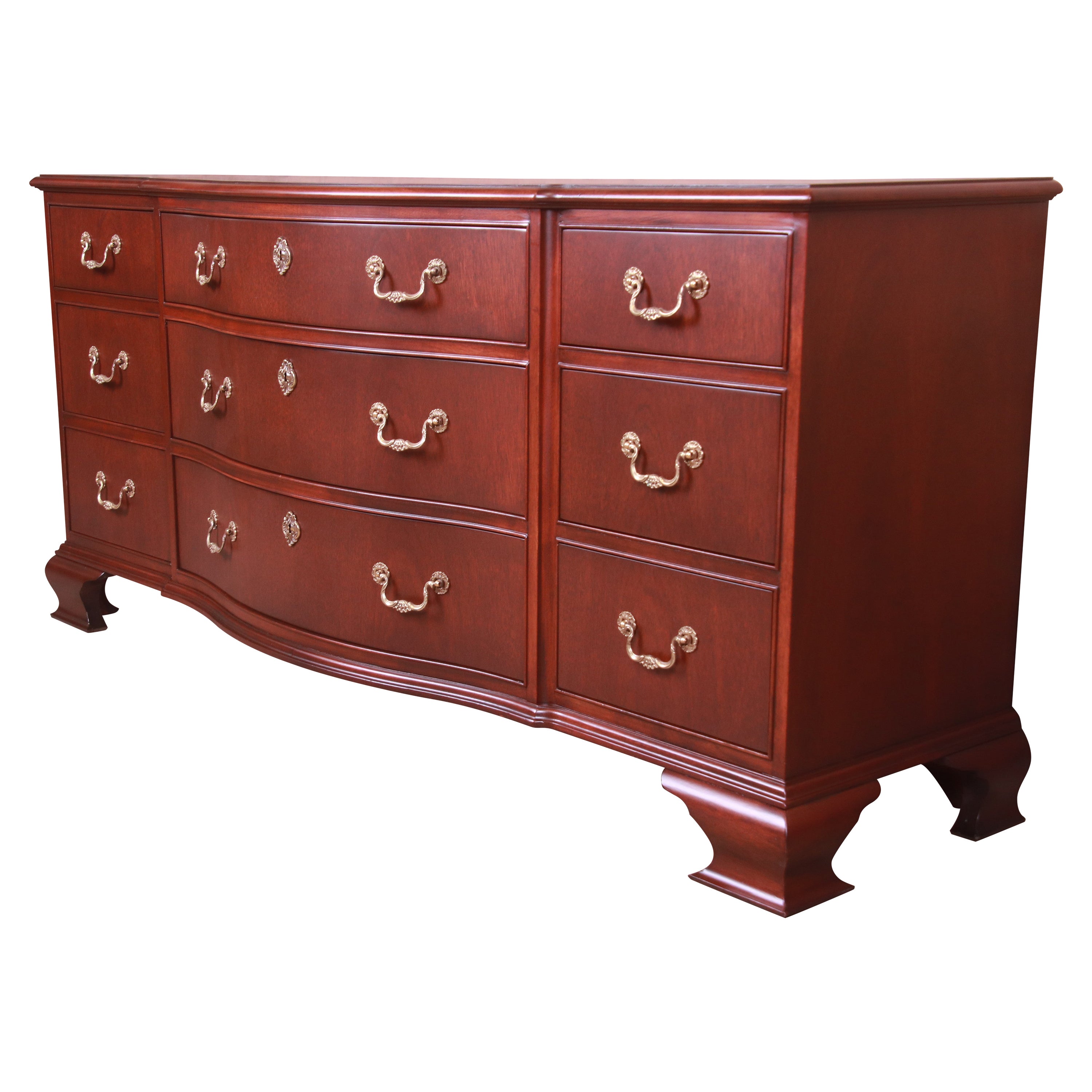 Baker Furniture Georgian Mahogany Bow Front Long Dresser, Newly Refinished