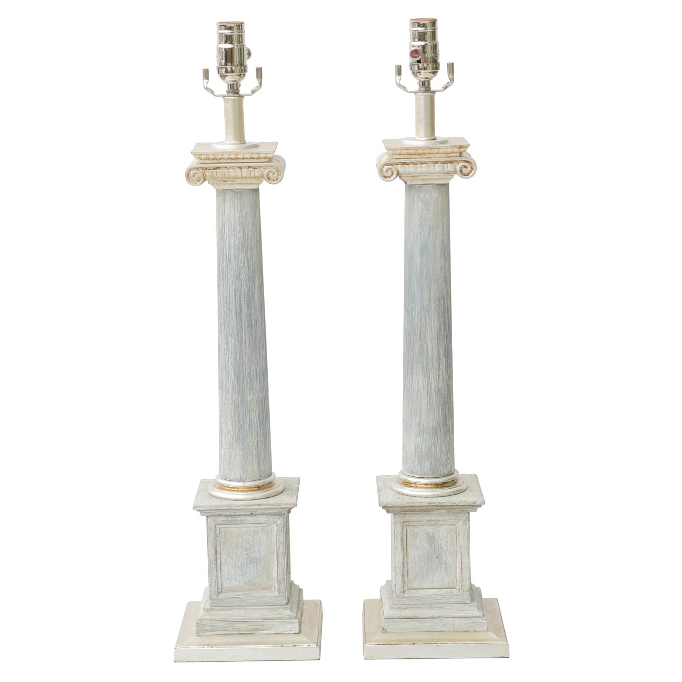 Paire de lampes colonnes vintage peintes et dorées à la feuille en argent par Stiffel en vente