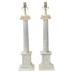 Pair of Vintage Painted and Parcel Silvergilt Columnar Lamps by Stiffel