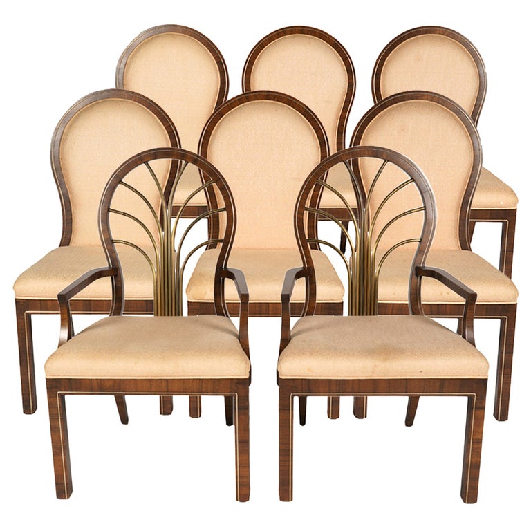 Set of 8 Mid-Century Mastercraft Brass & Wood Dining Chairs For Sale