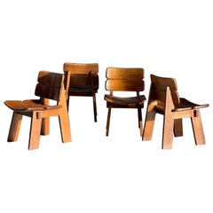 Set of Four Belgium Oak Brutalist Dining Chairs '4'