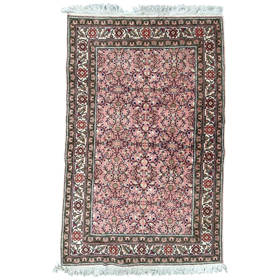 Bobyrug’s Nice Pink Turkish Kayseri Vintage Rug For Sale