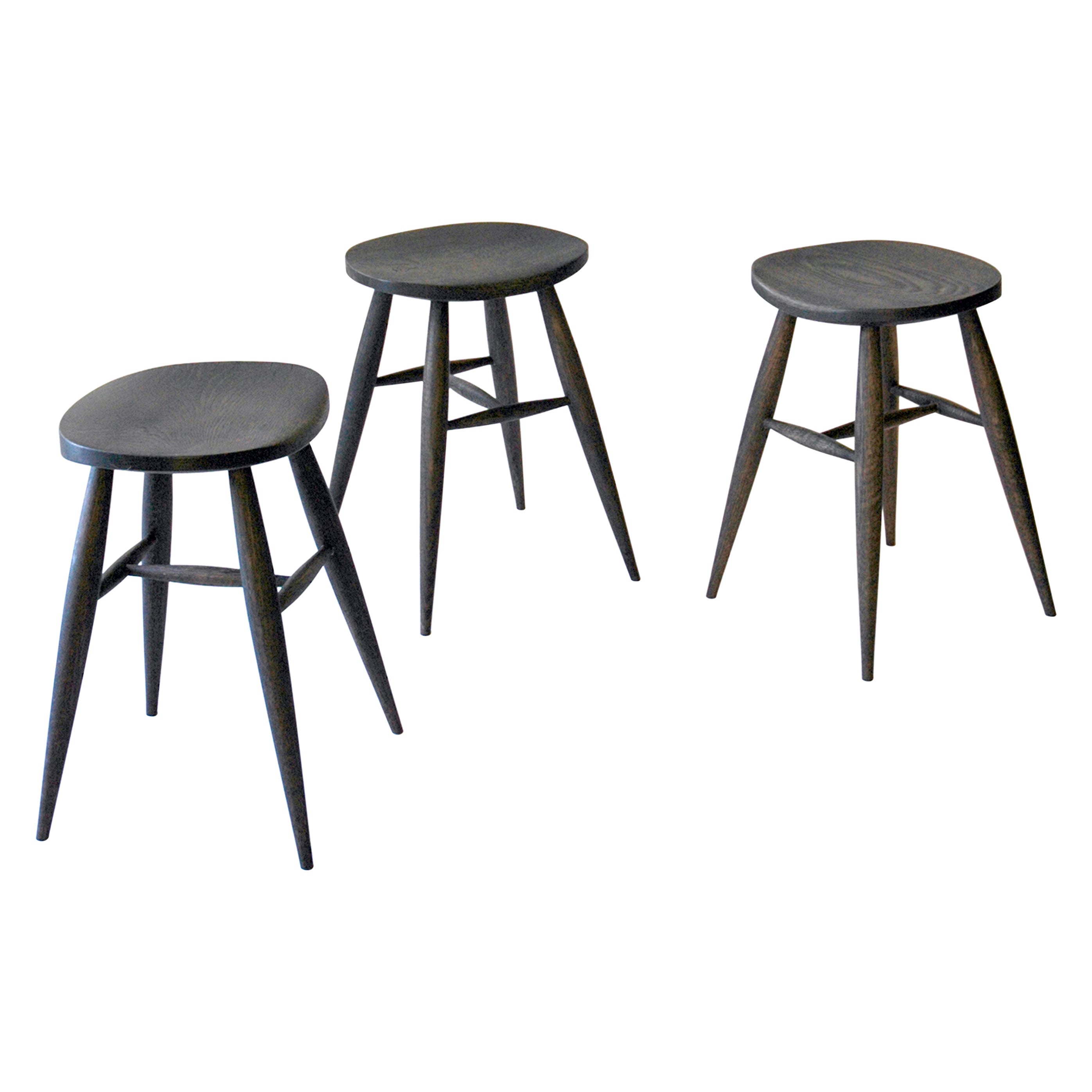 Handcrafted Sculptural Blackened Oak Short Stool