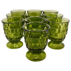 Vintage Mid Century Green Drinking Glasses, Set of 10
