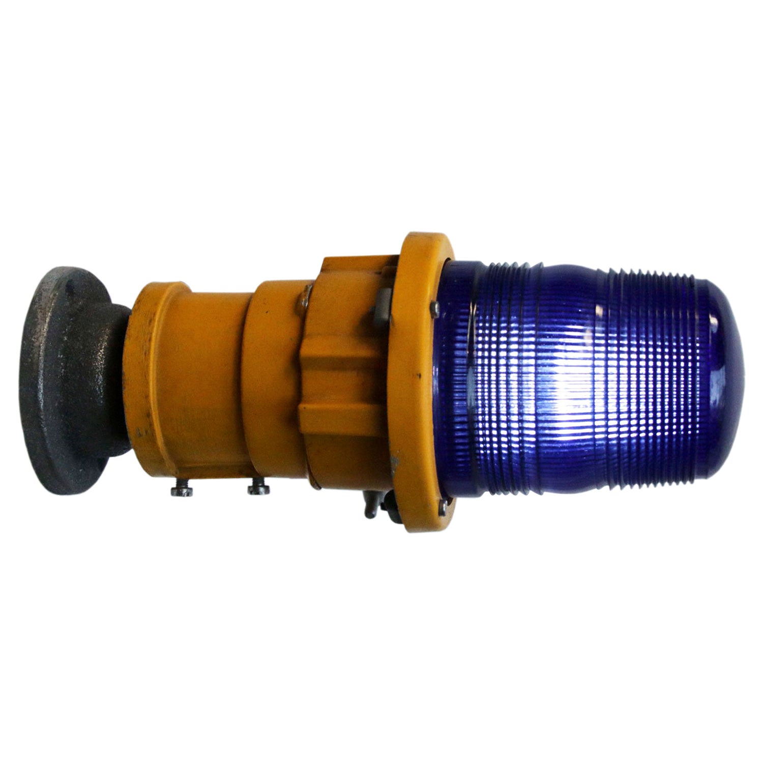 Yellow Metal Airport Runway Blue Glass Wall Lights Scones For Sale